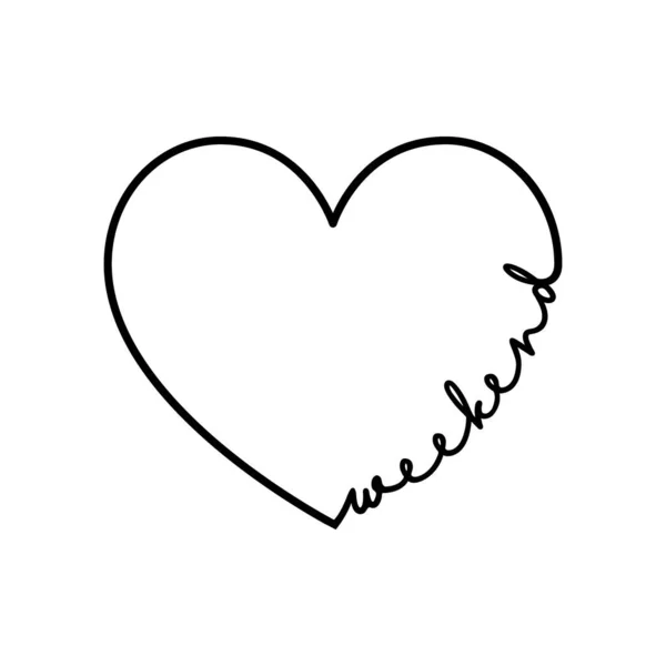 Fin de semana - palabra de caligrafía con corazón dibujado a mano. Ilustración de símbolo de letras para camiseta, póster, boda, tarjeta de felicitación — Vector de stock