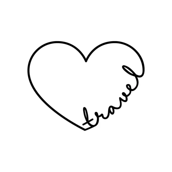 Reizen - kalligrafie woord met de hand getekend hart. Lettersymbool illustratie voor t-shirt, poster, bruiloft, wenskaart — Stockvector