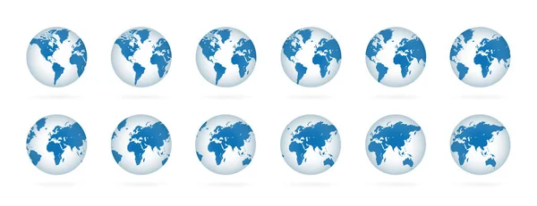 Cartes du monde réalistes. Illustration des planètes bleues 3D — Image vectorielle