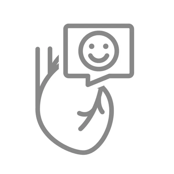 Heart with happy face in speech bubble line icon. Healthy internal organ symbol — Stock Vector
