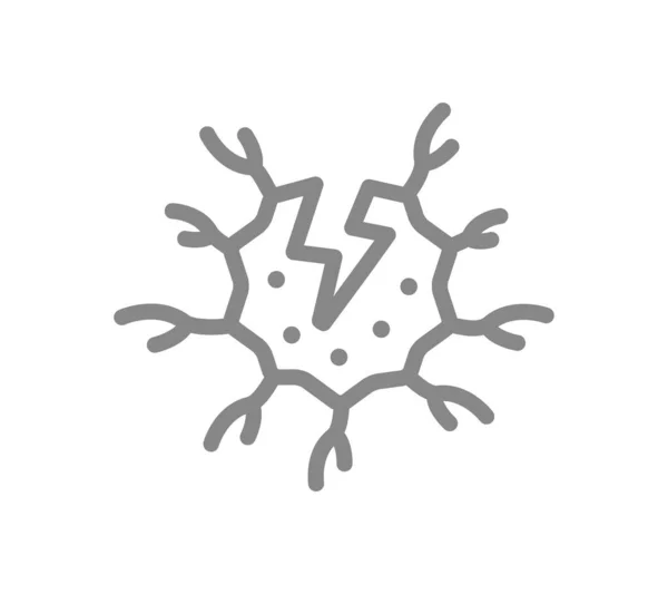 Nerv cell med akut smärta linje ikon. Symtom på neuralvävnadssjukdom, symbol för neuralatrofi — Stock vektor