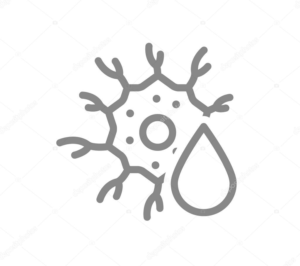 Nerve cell with drop line icon. Neural tissue, neurotransmitters symbol