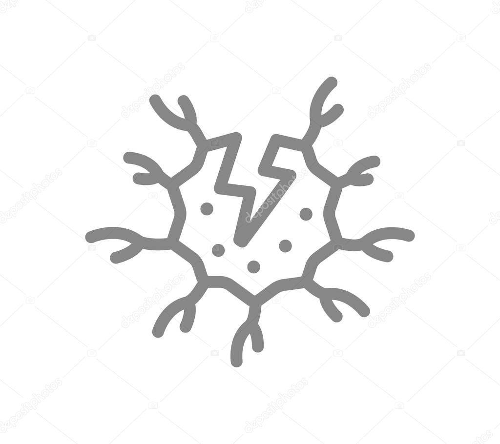 Nerve cell with acute pain line icon. Neural tissue disease symptom, neural atrophy symbol