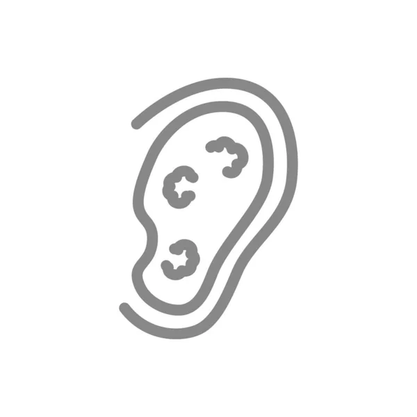 Ucho z ikoną linii guzów. Rak ucha zewnętrznego, narząd słuchu, symbol zapalenia ucha — Wektor stockowy