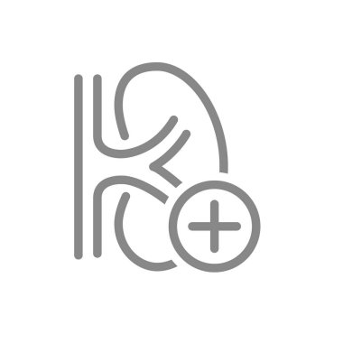 Artı çizgi ikonlu böbrek. Kan organı sembolü filtreleniyor