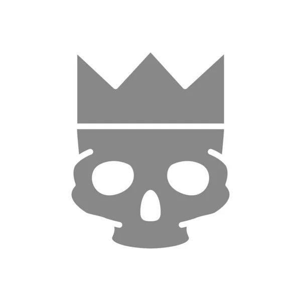 Calavera humana con icono gris corona. Bosquejo de tatuaje, símbolo de cráneo — Vector de stock