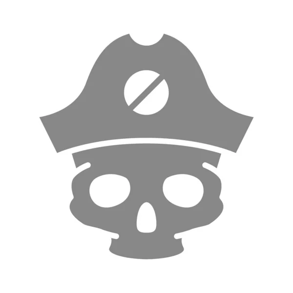 Skull with pirate captain hat grey icon. Tattoo sketch, cranium symbol — Stock Vector