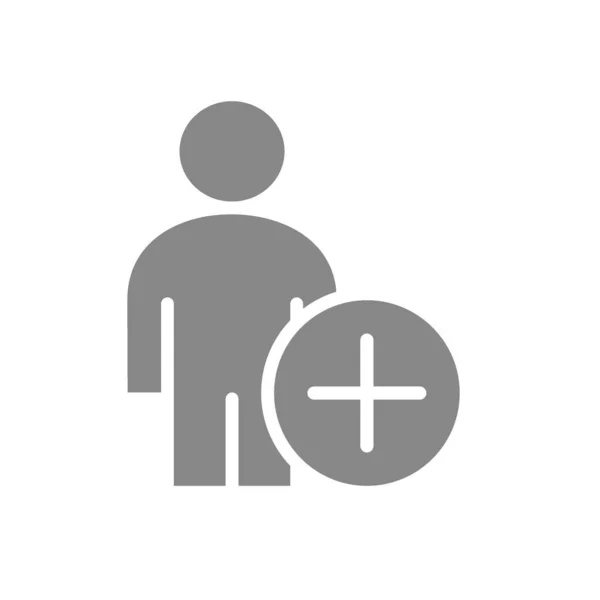 Perfil de homem com ícone mais cinza. Adicionar usuário, símbolo do cliente — Vetor de Stock