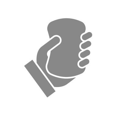 Gri sabun ikonuyla insan eli. Sünger, temizlik malzemesi, dezenfeksiyon ürünü sembolü