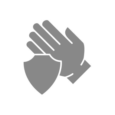 Gri ikonlu insan eli. Tedavi, el temizliği, hijyen sembolü