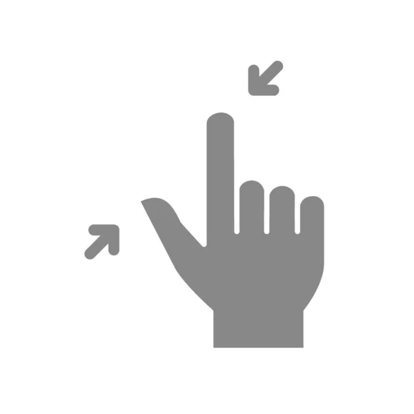 Pizzica con due dita icona grigia. Mano touch screen, riduci il simbolo del gesto delle dimensioni — Vettoriale Stock