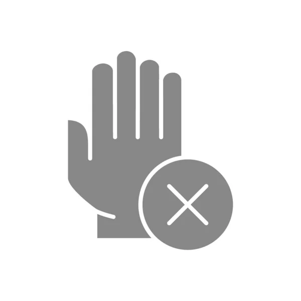 Mão com ícone cinza marca de verificação cruzada. Higiene, proteção humana, símbolo de extremidade superior — Vetor de Stock