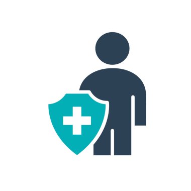 Kalkan renkli simgesi olan kullanıcı profili. İşçi koruma sembolü