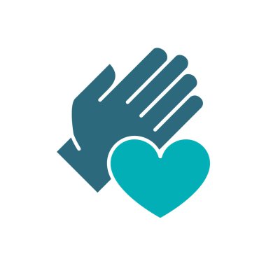 Kalp renkli ikona sahip insan eli. Sadaka, bağış, sembol gibi.