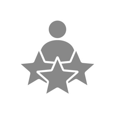 İnsan ve üç yıldız, gri ikon derecesi. Kullanıcı incelemeleri, geri bildirim, favorilere ekle, kalite kontrol sembolü