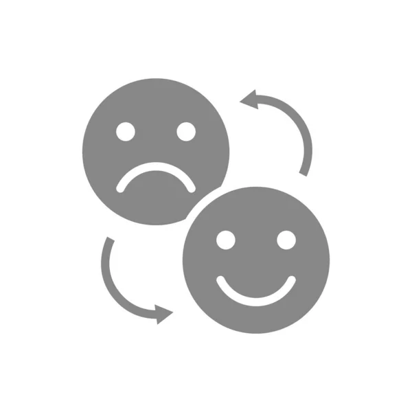 Het veranderen van positieve en negatieve emoji grijs pictogram. Uitwisseling van emoties symbool — Stockvector