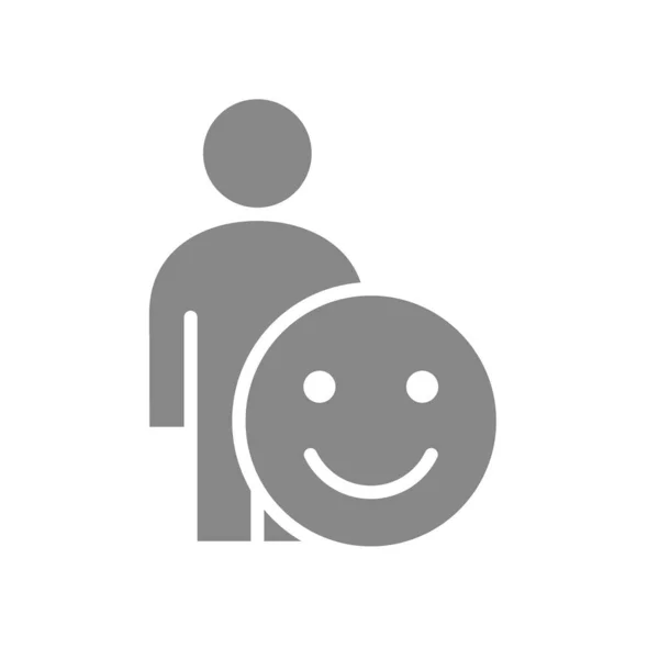 Menselijk met positieve emoties grijs pictogram. Gelukkig, succes gezicht symbool — Stockvector