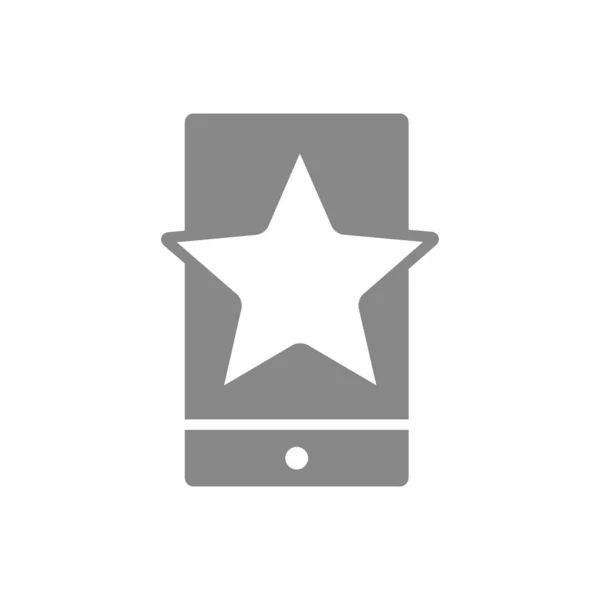 Estrella con teléfono, retroalimentación icono gris. Revisión de aplicaciones móviles, añadir a favoritos, símbolo de comentarios de los usuarios — Vector de stock