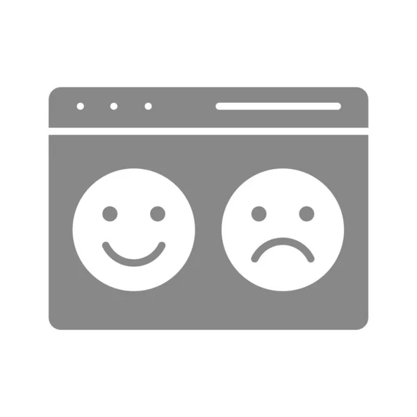 Голосування на веб-сторінці з щасливими і сумними обличчями сірою піктограмою. Сайт з посмішками емодзі — стоковий вектор