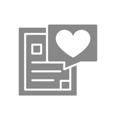 Gri kalp ikonlu belge. Bağış formu, sohbet balonu, yardım, yardım, geri bildirim sembolü.