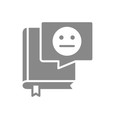 Sohbet baloncuğu gri ikonlu tarafsız bir kitap. Duygusuz eleştiri, olumsuz geri bildirim sembolü