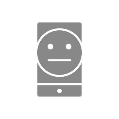 Tarafsız yüzlü, gri ikonlu akıllı telefon. İstemci memnuniyetsizlik sembolü.