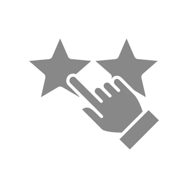 Mano pone dos estrellas calificación icono gris. Símbolo de satisfacción. — Vector de stock