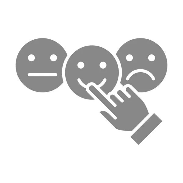 Main met heureux, neutre, triste note icône grise. Symbole de rétroaction positive ou négative. — Image vectorielle