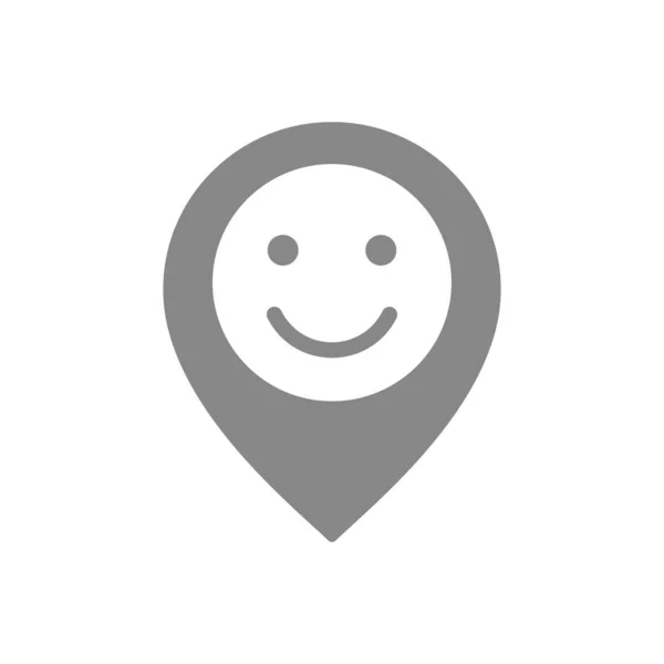 Location mark with happy face gray icon. Customer satisfaction, like, rating symbol. — Stock Vector