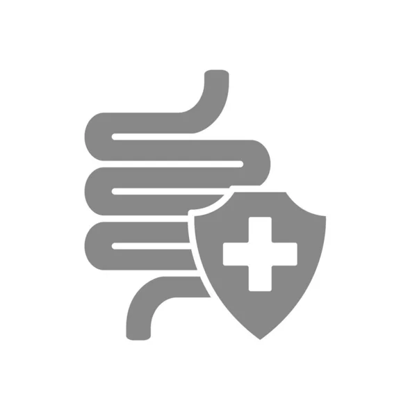 Zdrowo chroniona ikona jelita szarego. Symbol leczenia przewodu pokarmowego. — Wektor stockowy