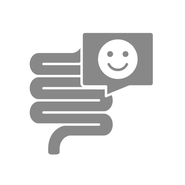 Intestine with happy face in chat bubble grey icon. Healthy internal symbol. — Stock Vector
