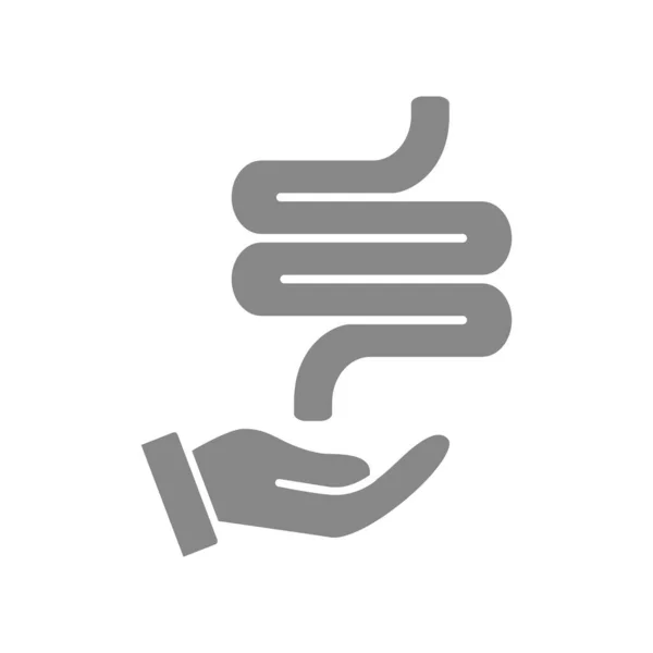 Menselijke darm op hand grijs pictogram. Ziektepreventie symbool — Stockvector