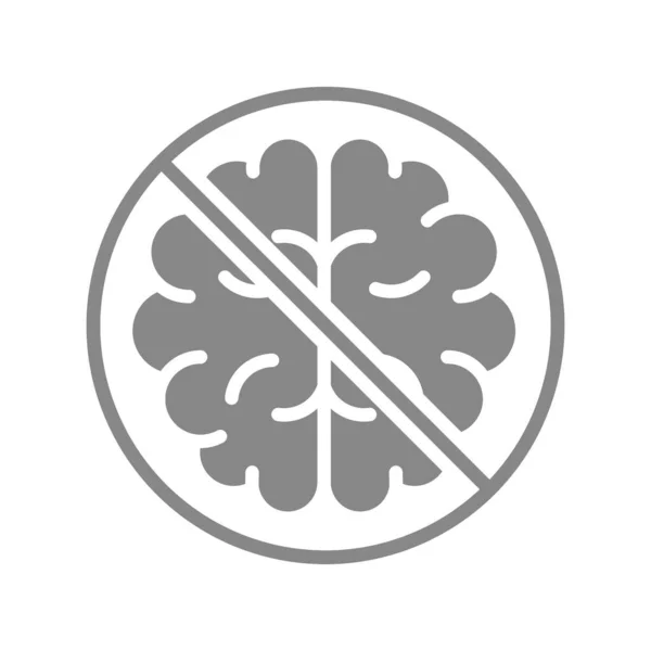 Hersenen met verbodsbord, stop met denken grijs pictogram. Transplantatie symbool. — Stockvector