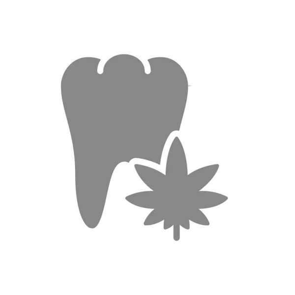 Mänsklig tand med marijuana grå ikon. Anestesi symbol — Stock vektor