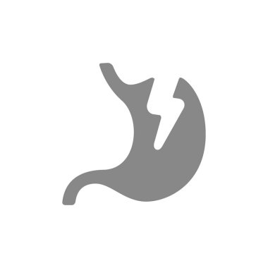 Akut ağrı gri ikonu olan bir mide. Sindirim sistemi hastalığı sembolü tehlikesi