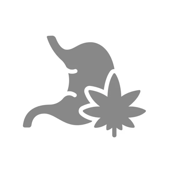 Human stomach with marijuana grey icon. Cannabis treatment symbol — Stock Vector