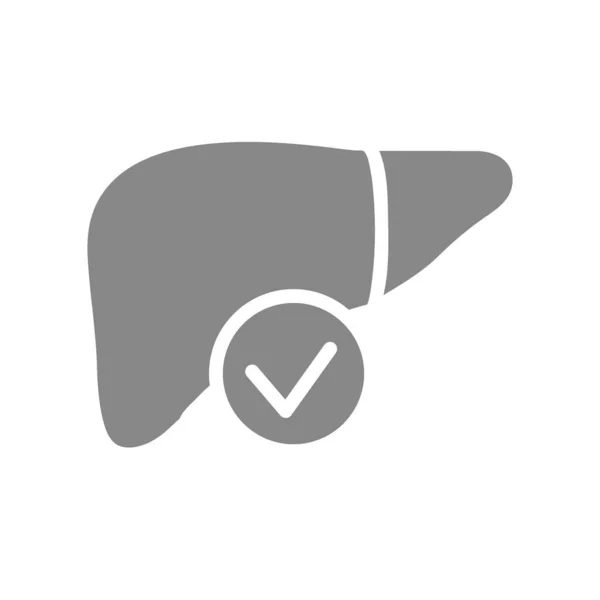 Hígado con marca de verificación icono gris. Símbolo de órgano saludable — Vector de stock