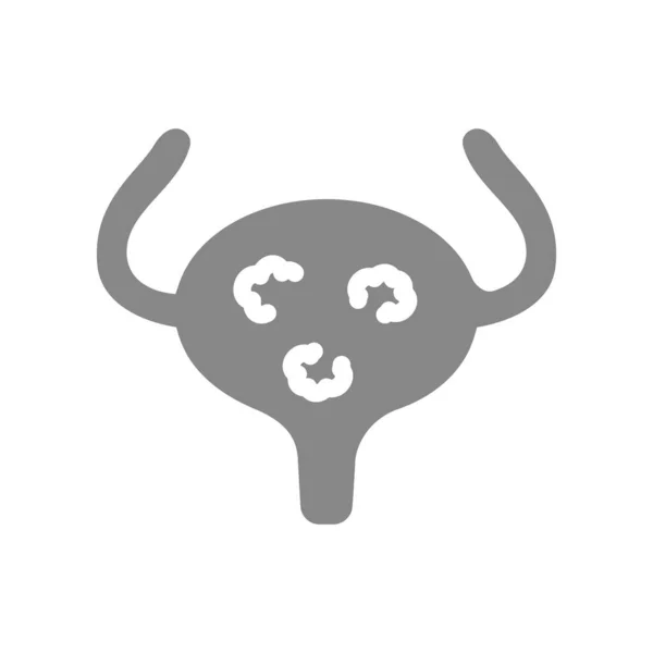 Vejiga urinaria humana con tumores icono gris. símbolo de cáncer de vejiga — Vector de stock