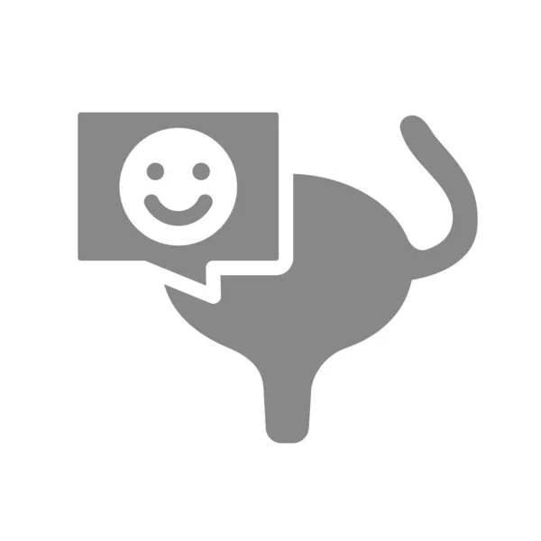 Vejiga urinaria con la cara feliz en el chat burbuja icono gris. Órgano muscular del sistema excretor símbolo — Vector de stock