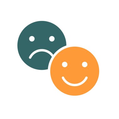 Pozitif ve negatif emoji renkli ikon. Tatmin seviyesi, iyi ve kötü duygular, derecelendirme sembolü