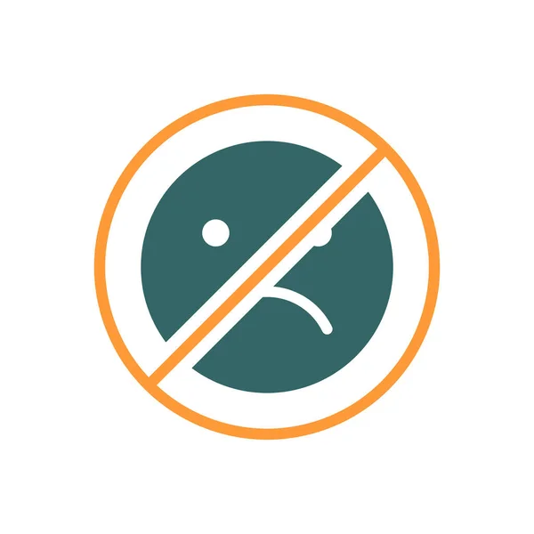 Verboden bord met een negatief emoji gekleurd pictogram. Verbod op ongelukkig, boos, depressie symbool — Stockvector