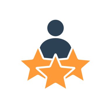 İnsan ve üç yıldız, derecelendirme renkli ikon. Kullanıcı incelemeleri, geri bildirim, favorilere ekle, kalite kontrol sembolü