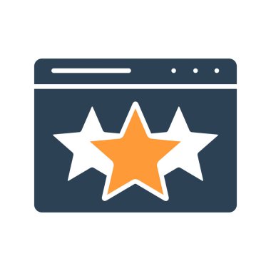 Yıldızlı web sayfası, çevrimiçi yorum renkli simge. Geri bildirim, favorilere ekle, üç yıldız derecelendirme sembolü