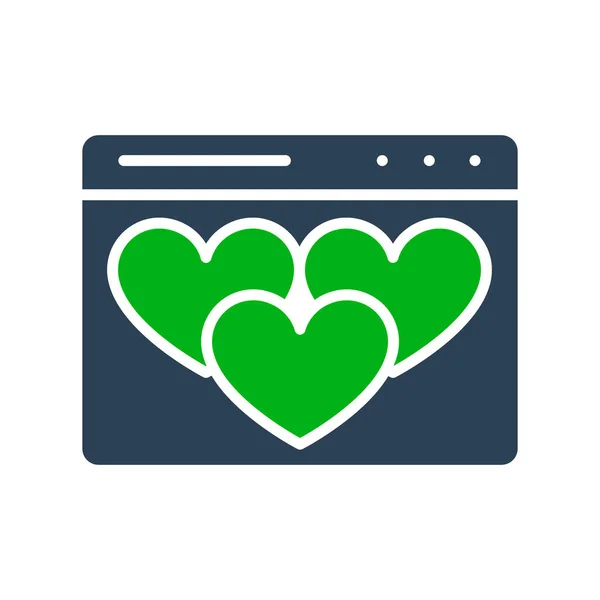 Página web con corazones, icono de color del sitio web de la reunión. Me gusta las redes sociales, símbolo de retroalimentación — Vector de stock
