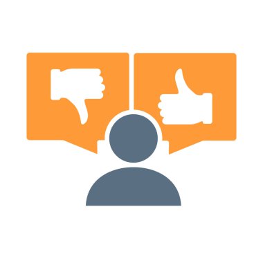 Konuşma baloncukları rengarenk ikonu olan ve sevmeyen insanlar. Baş parmak yukarı ve başparmak aşağı, sosyal ağ geribildirim sembolü