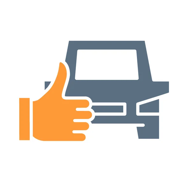 Coche con el pulgar hacia arriba, como icono de color. Mejor servicio de transporte, símbolo de retroalimentación de taxi — Vector de stock