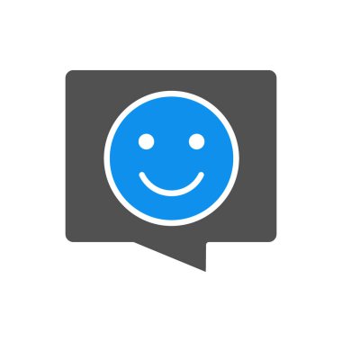 Gülen surat renkli bir ikona sahip konuşma balonu. Sohbet sembolü, güzel konuşma, olumlu geri bildirim sembolü.