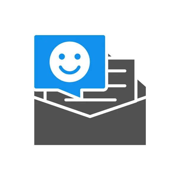 Ανατροφοδότηση επιστολή με χαρούμενο χαμογελαστό πρόσωπο χρωματιστό εικονίδιο. Ικανοποίηση πελατών, χαρούμενο σύμβολο πελάτη — Διανυσματικό Αρχείο