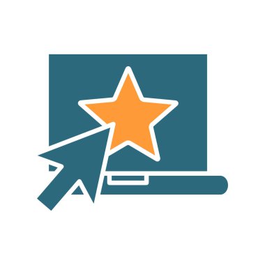 Yıldız renkli ikonu olan dizüstü bilgisayar. Müşteri memnuniyeti, olumlu geri bildirim sembolü