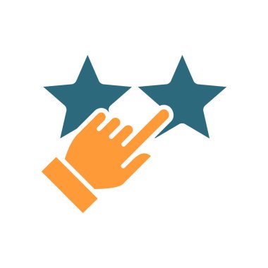 El, iki yıldız dereceli renkli simge koyar. Müşteri memnuniyeti sembolü